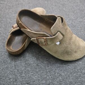 Birkenstock Boston Clogs Women 38 Taupe Suede Leather Mules Granola